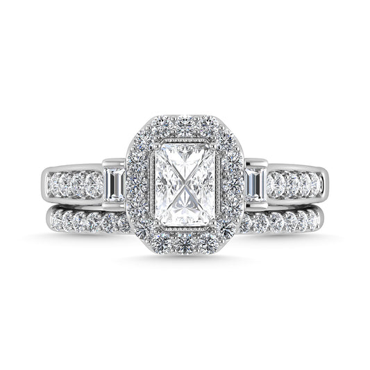 14K White Gold Diamond 1 Ct.Tw. Emerald Shape Bridal Ring