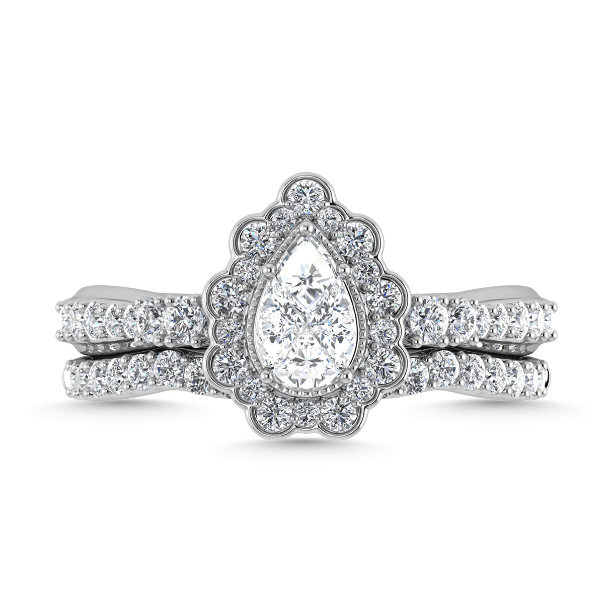 14K White Gold Diamond 1 Ct.Tw. Pear Shape Bridal Ring