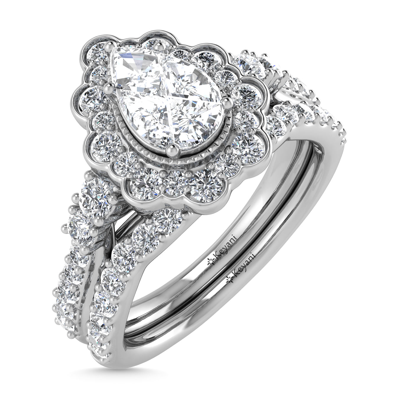 14K White Gold Diamond 1 Ct.Tw. Pear Shape Bridal Ring