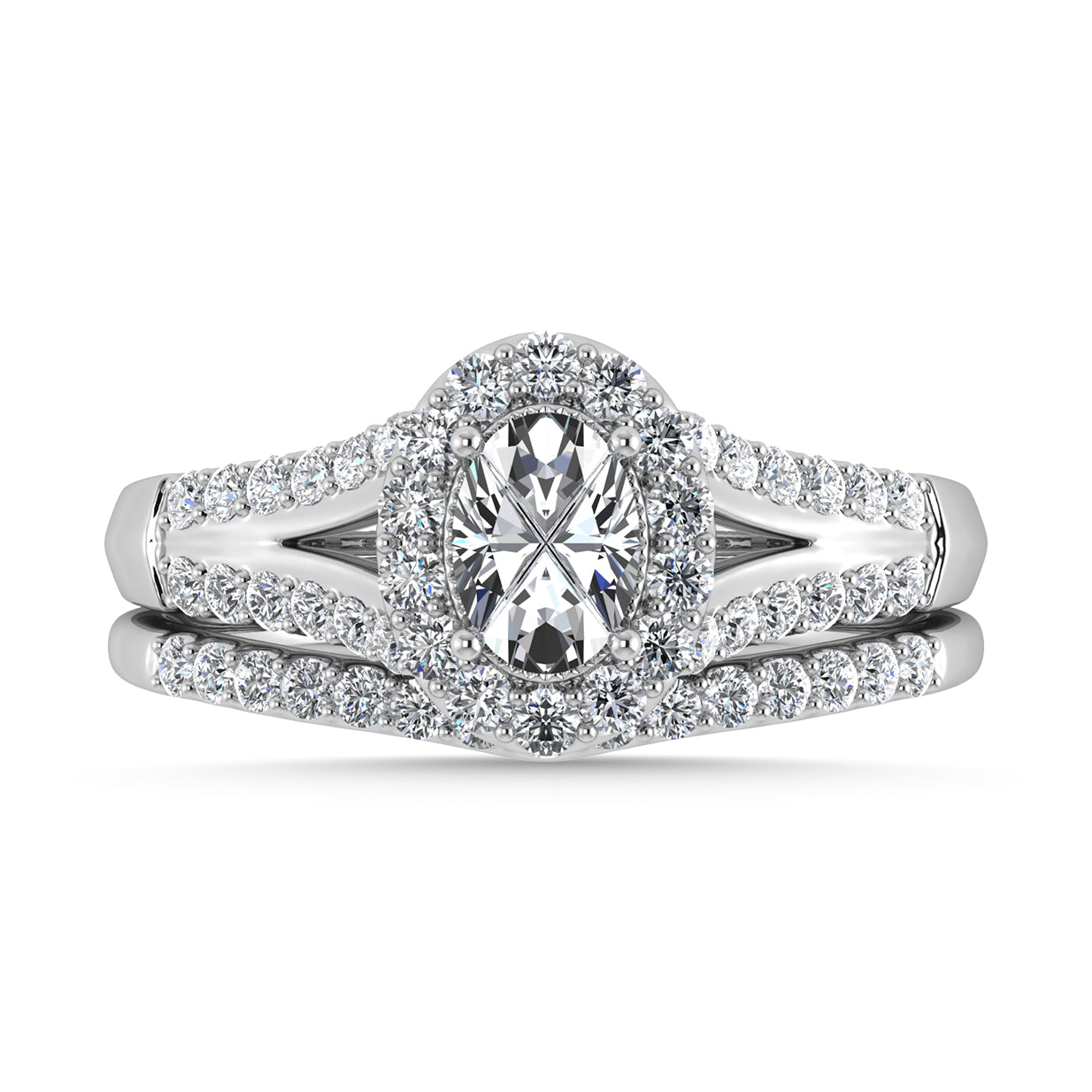 14K White Gold Diamond 1 Ct.Tw. Oval Shape Bridal Ring