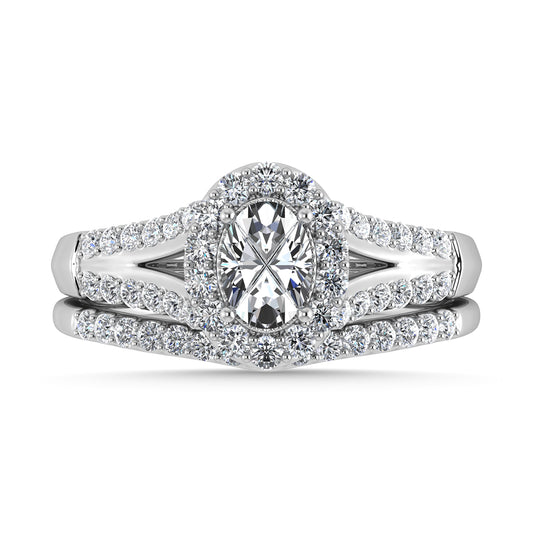 14K White Gold Diamond 1 Ct.Tw. Oval Shape Bridal Ring