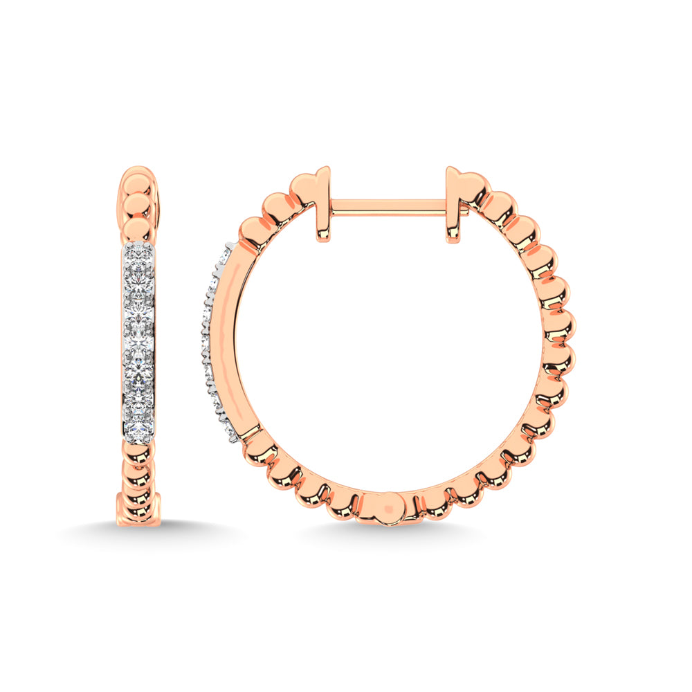 10K Rose Gold Diamond 1/6 Ct.Tw. Hoop Earrings