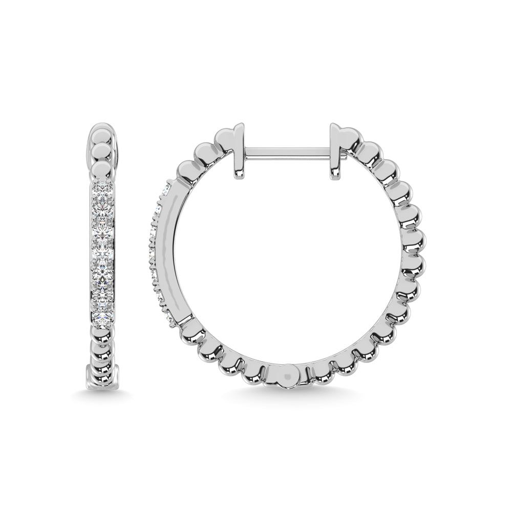 10K White Gold Diamond 1/6 Ct.Tw. Hoop Earrings