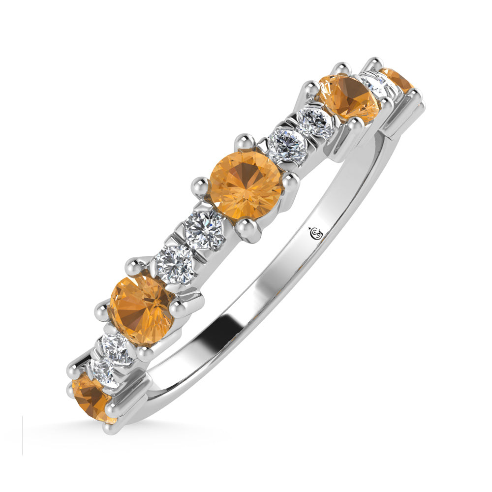 14K White Gold Diamond 1/2 Ct. Tw. Alternate Diamond and Citrine Stackable Band