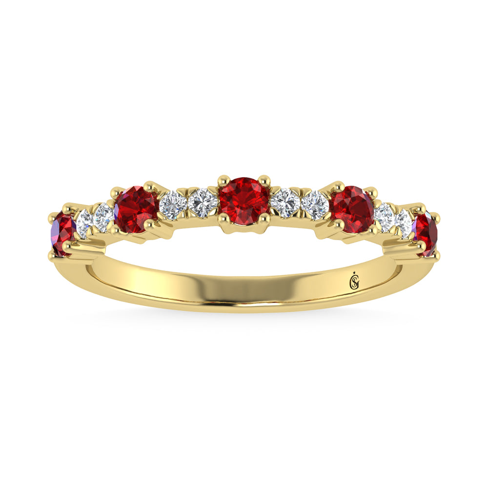 14K Yellow Gold Diamond 5/8 Ct. Tw. Alternate Diamond and Ruby Stackable Band