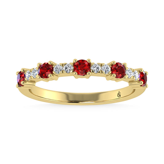 14K Yellow Gold Diamond 5/8 Ct. Tw. Alternate Diamond and Ruby Stackable Band
