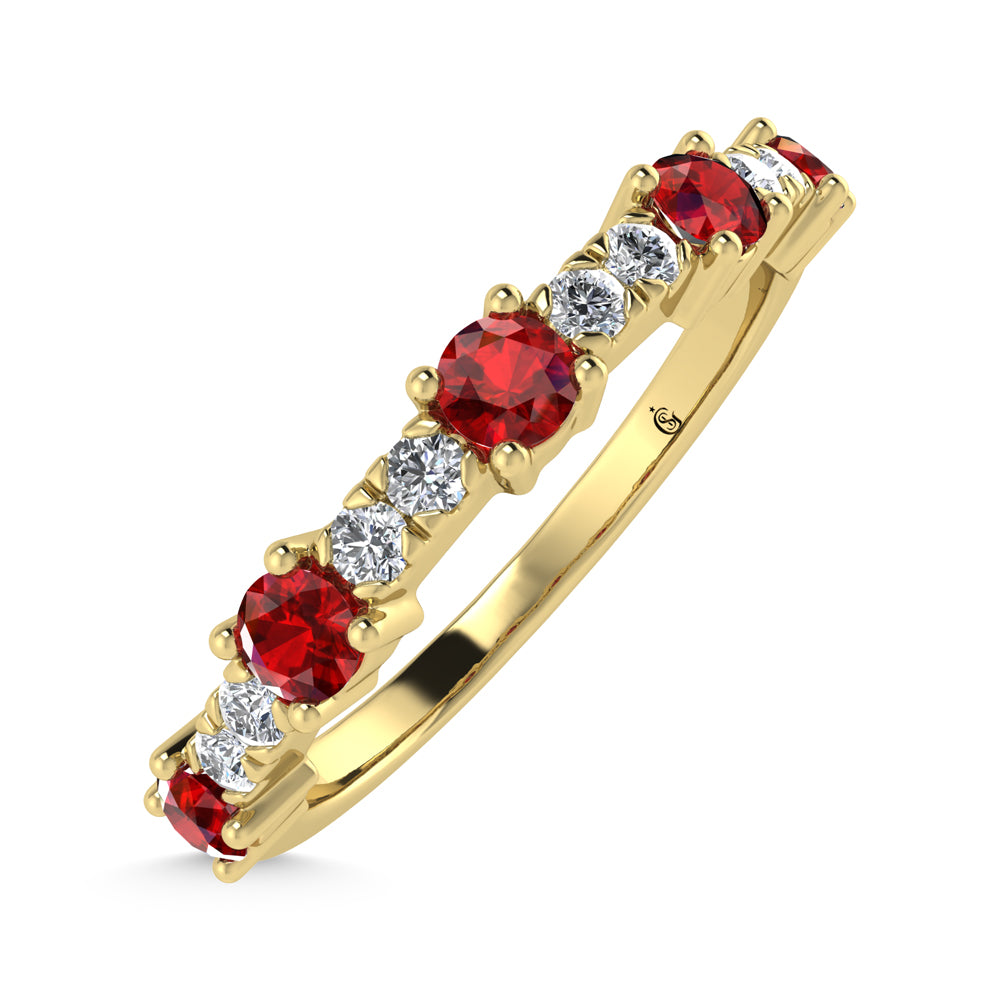 14K Yellow Gold Diamond 5/8 Ct. Tw. Alternate Diamond and Ruby Stackable Band