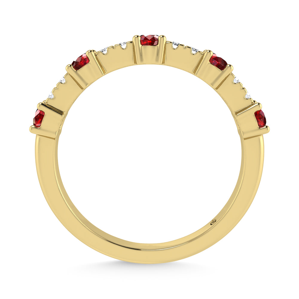 14K Yellow Gold Diamond 5/8 Ct. Tw. Alternate Diamond and Ruby Stackable Band