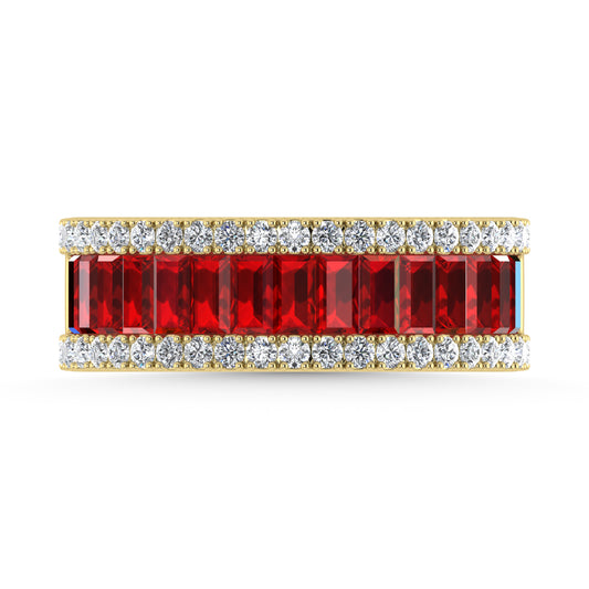 14K Yellow Gold Diamond 2 1/3 Ct. Tw.  Straight Baguette Ruby Band