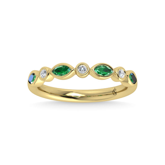 14K Yellow Gold Diamond 3/8 Ct.Tw. Bezel Set Round and Emerald Band
