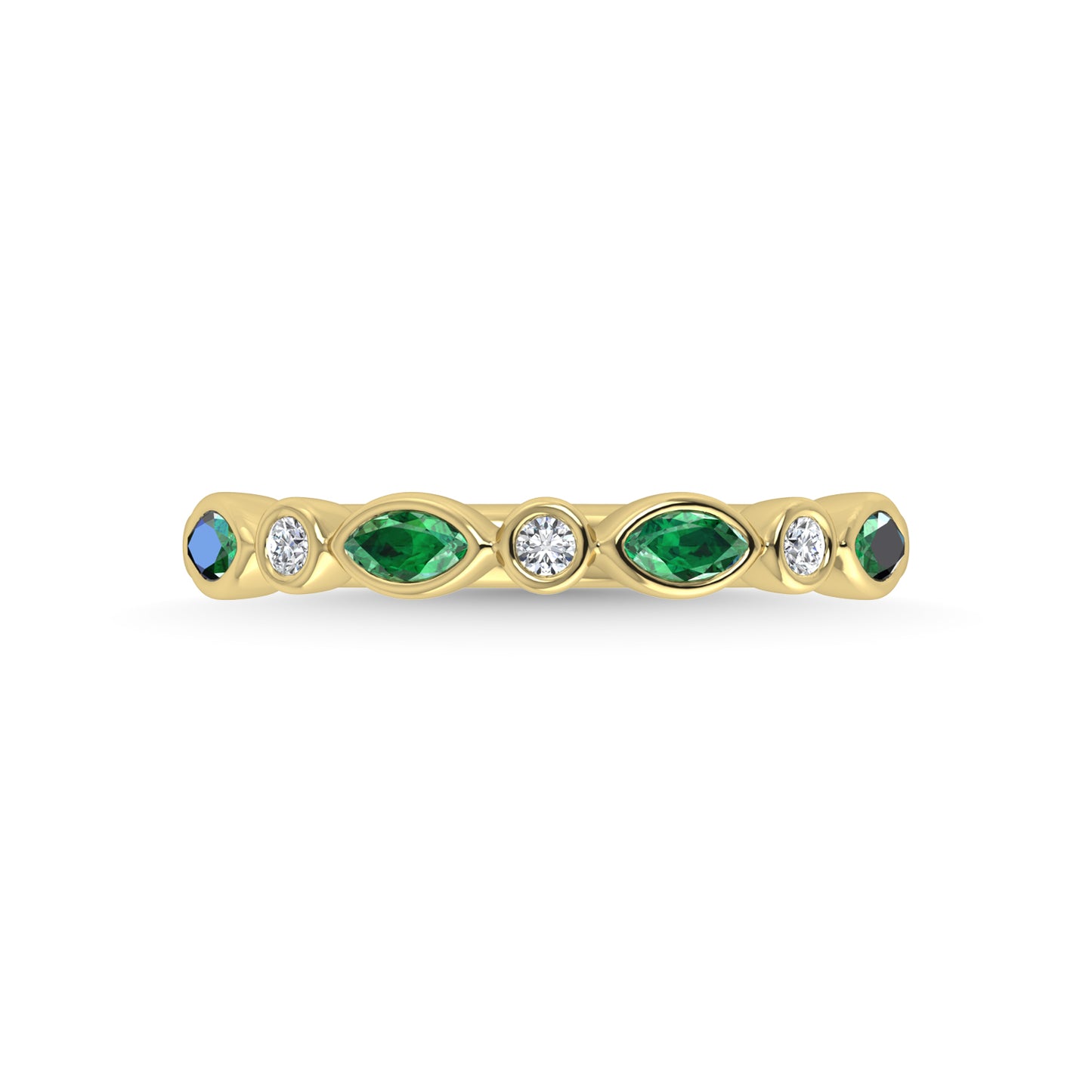 14K Yellow Gold Diamond 3/8 Ct.Tw. Bezel Set Round and Emerald Band