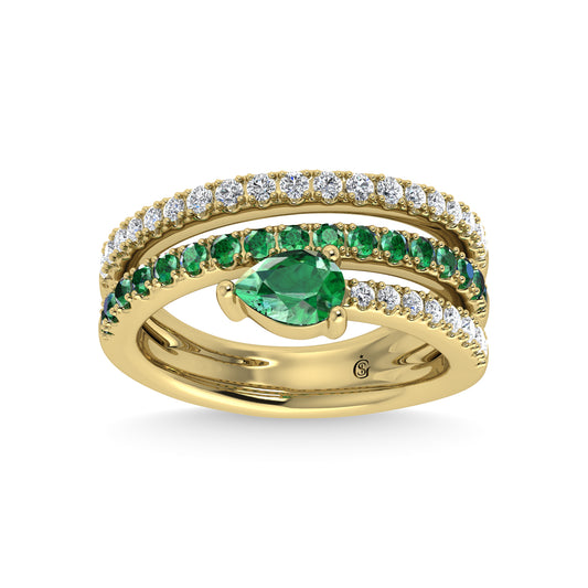 14K Yellow Gold Diamond and Emerald 1 1/4 Ct.Tw. Stackable Band