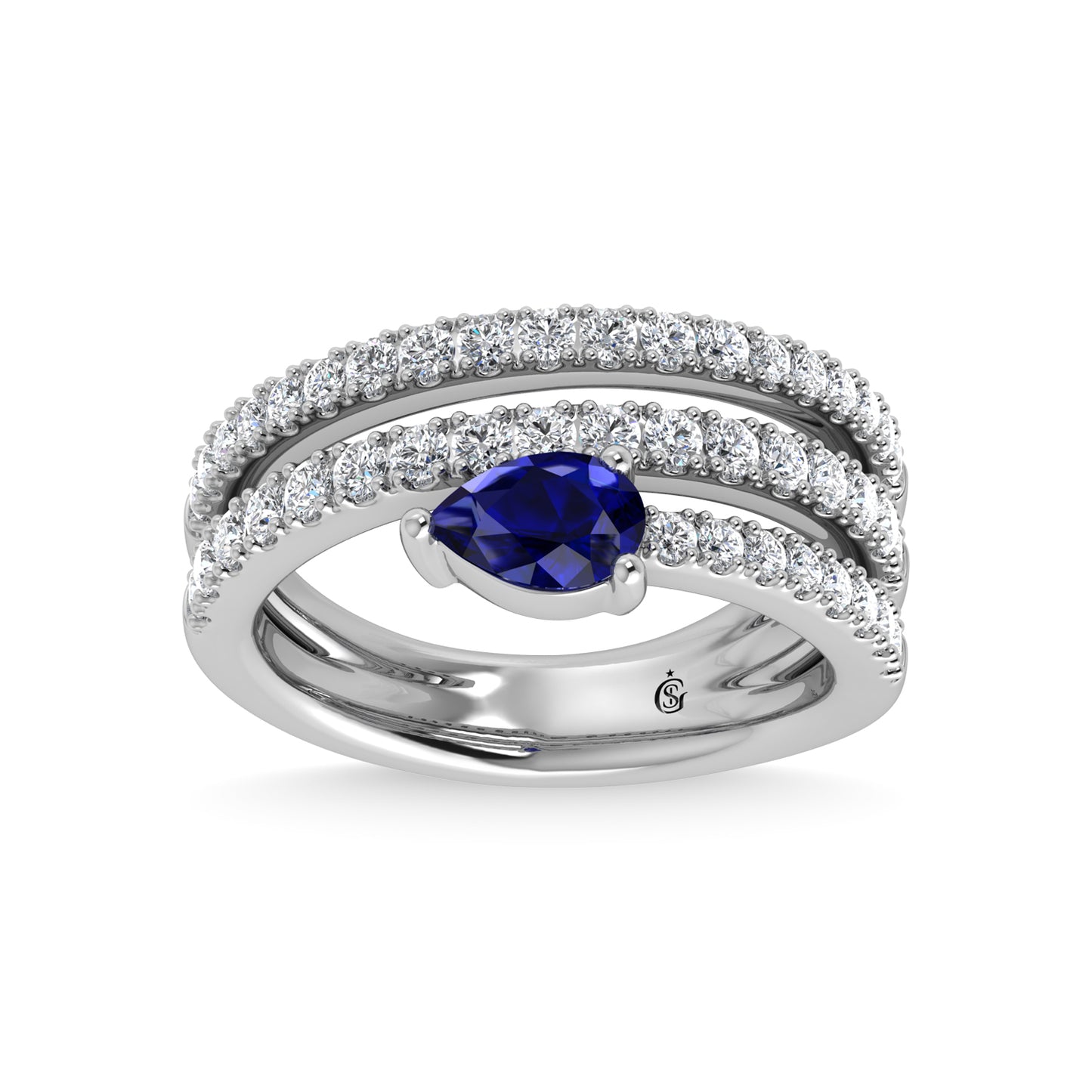 14K White Gold Diamond and Blue Sapphire 1 3/8 Ct.Tw. Fashion Ring