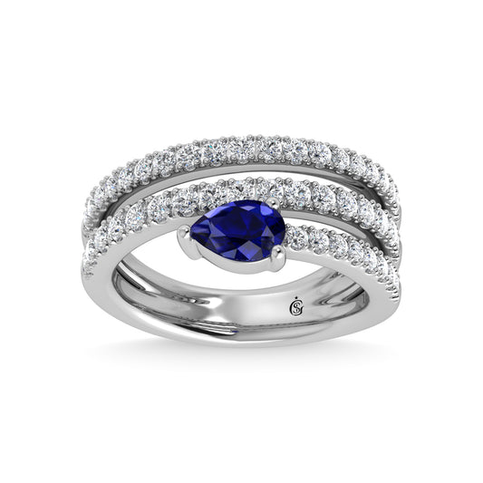 14K White Gold Diamond and Blue Sapphire 1 3/8 Ct.Tw. Fashion Ring
