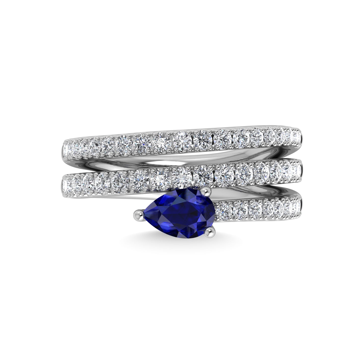 14K White Gold Diamond and Blue Sapphire 1 3/8 Ct.Tw. Fashion Ring