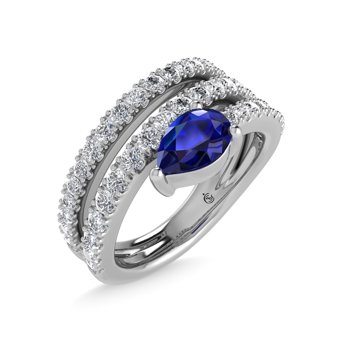14K White Gold Diamond and Blue Sapphire 1 3/8 Ct.Tw. Fashion Ring