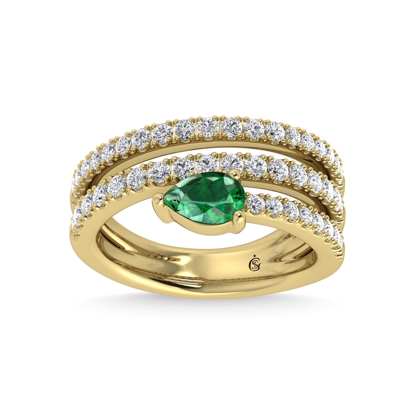 14K Yellow Gold Diamond and Emerald 1 1/4 Ct.Tw. Fashion Ring