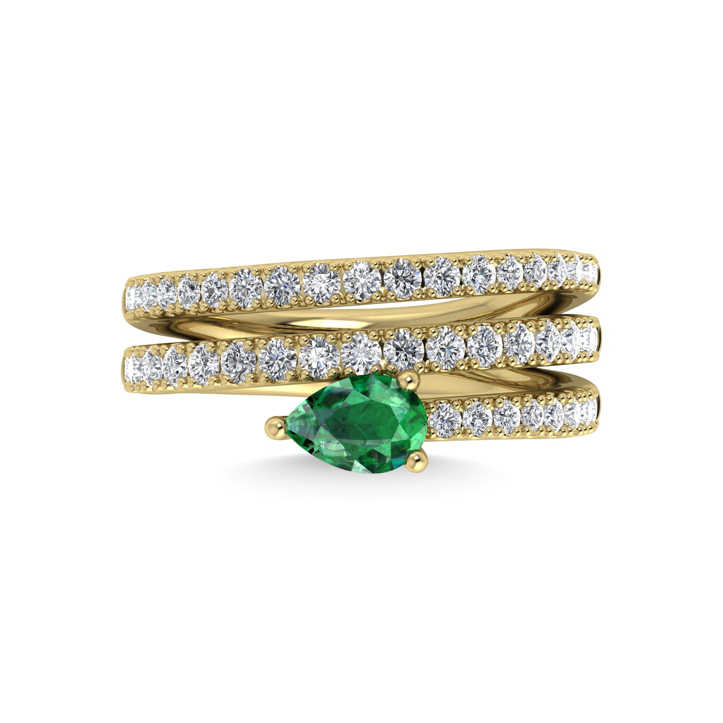 14K Yellow Gold Diamond and Emerald 1 1/4 Ct.Tw. Fashion Ring