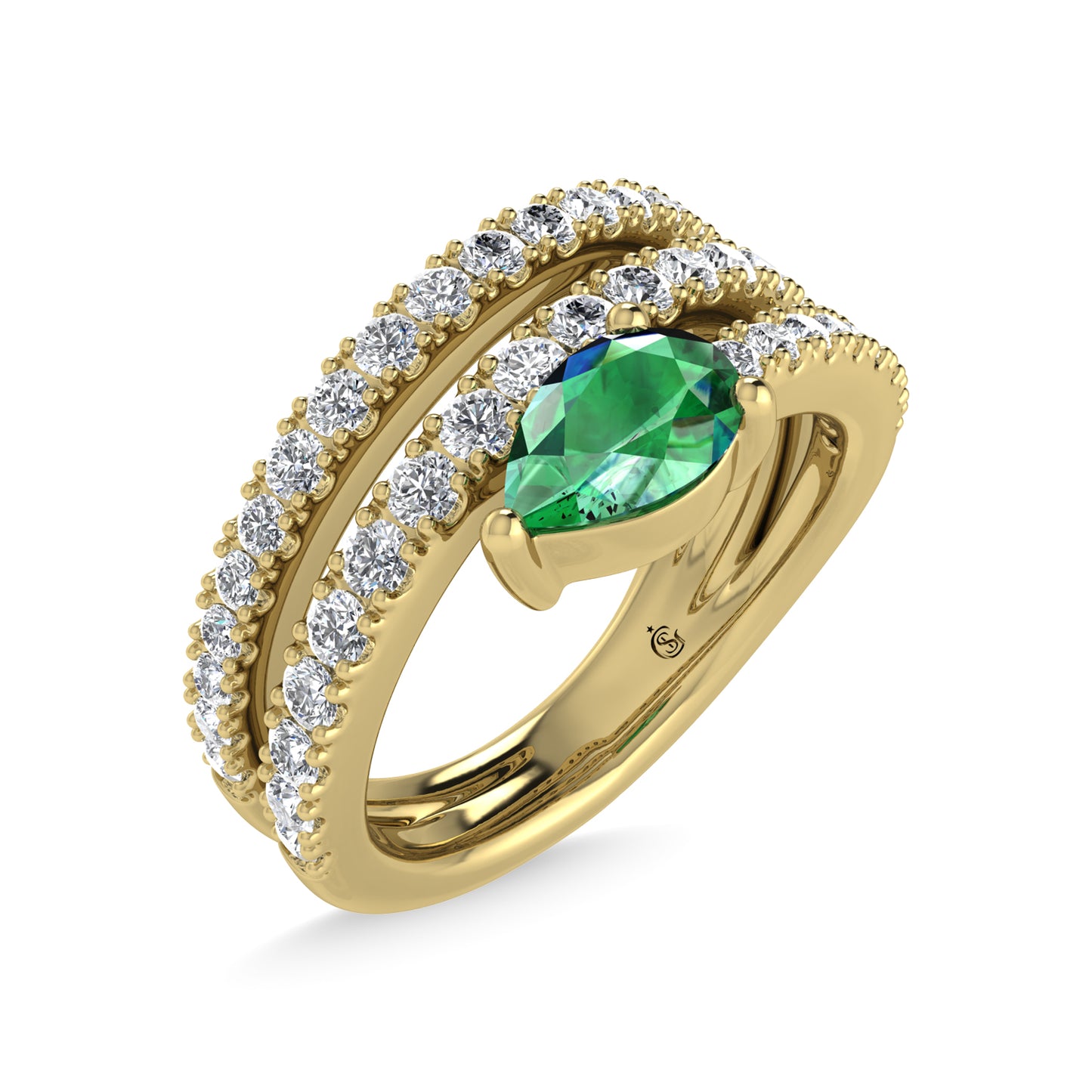 14K Yellow Gold Diamond and Emerald 1 1/4 Ct.Tw. Fashion Ring