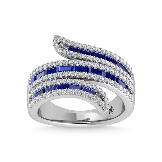 14K White Gold Diamond and Blue Sapphire 2 1/4 Ct.Tw. Fashion Ring
