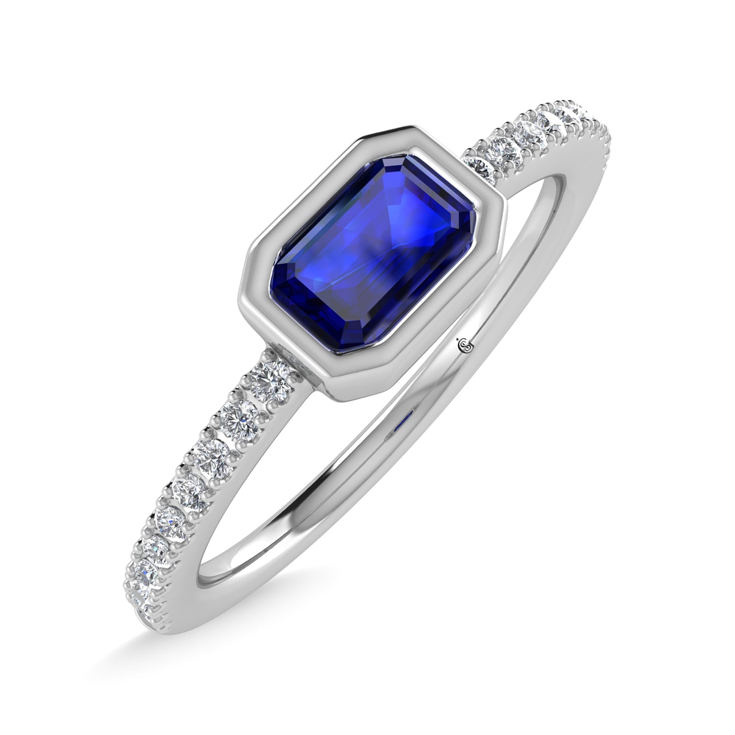14K White Gold Diamond 3/8 Ct.Tw. And Blue Sapphire Fashion Ring