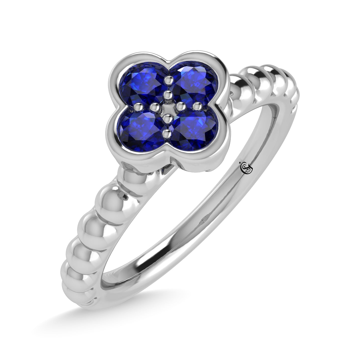 14K White Gold 1/3 Ct.Tw. Diamond and  Blue Sapphire Fashion Ring