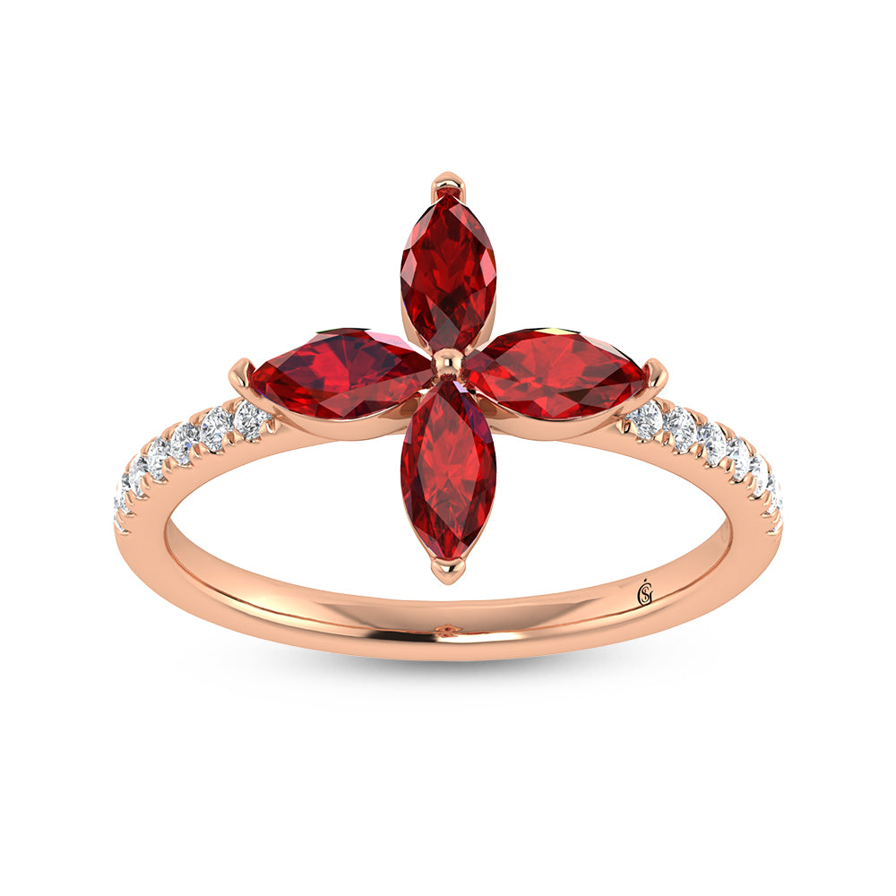 14K Rose Gold Diamond 1 1/3 Ct.Tw. & Ruby Fashion Ring