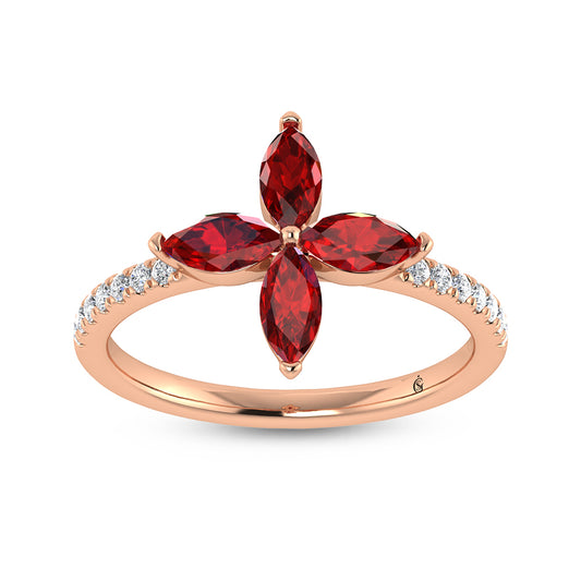 14K Rose Gold Diamond 1 1/3 Ct.Tw. & Ruby Fashion Ring
