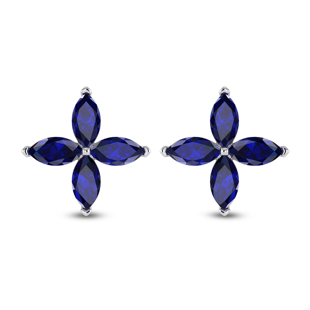 14K White Gold Diamond 1 3/8 Ct.Tw. & Blue Sapphire Fashion Earrings