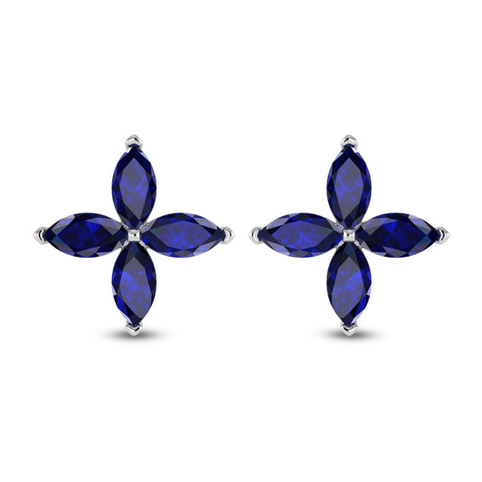 14K White Gold Diamond 1 3/8 Ct.Tw. & Blue Sapphire Fashion Earrings