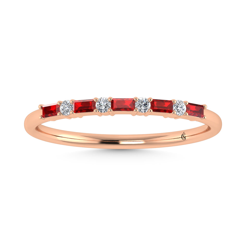 14K Rose Gold 1/5 Ct.Tw. Diamond and Ruby Stackable Band