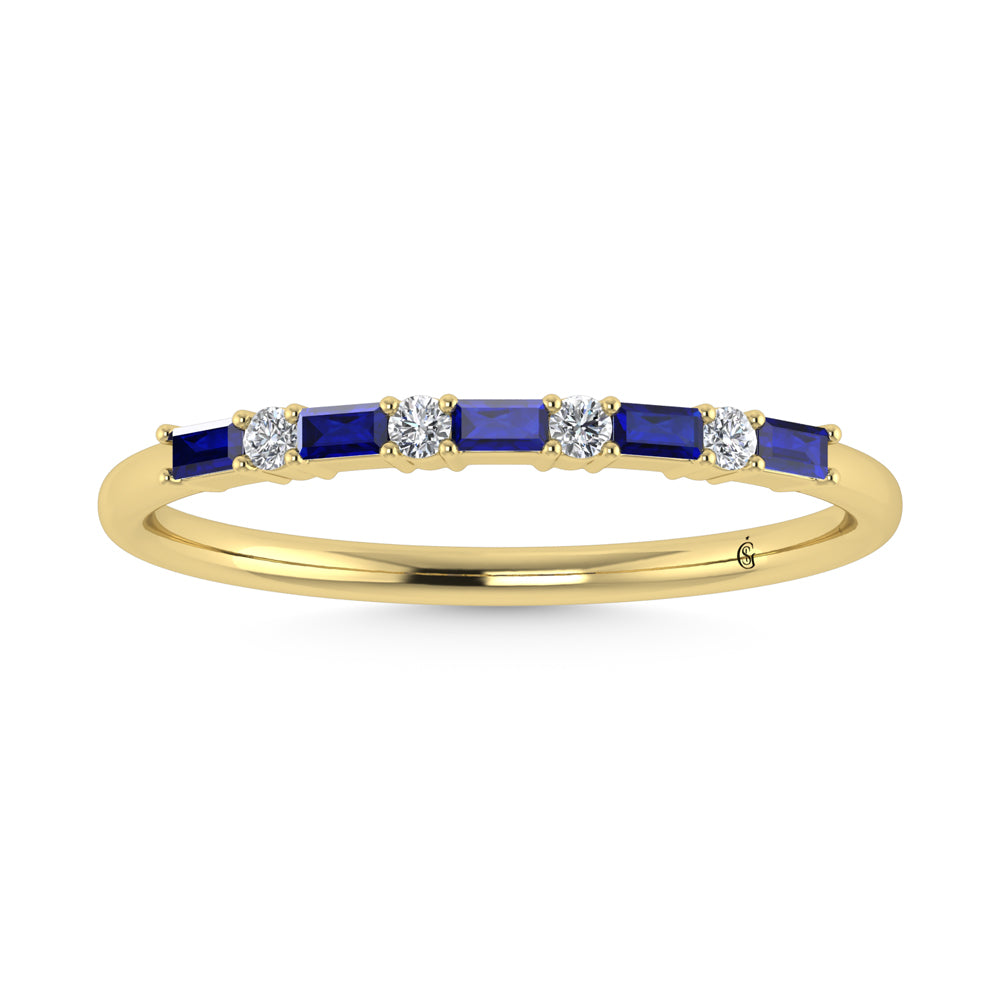 14K Yellow Gold 1/5 Ct.Tw. Diamond and Blue Sapphire Stackable Band