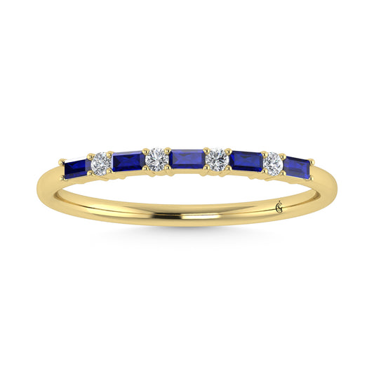 14K Yellow Gold 1/5 Ct.Tw. Diamond and Blue Sapphire Stackable Band