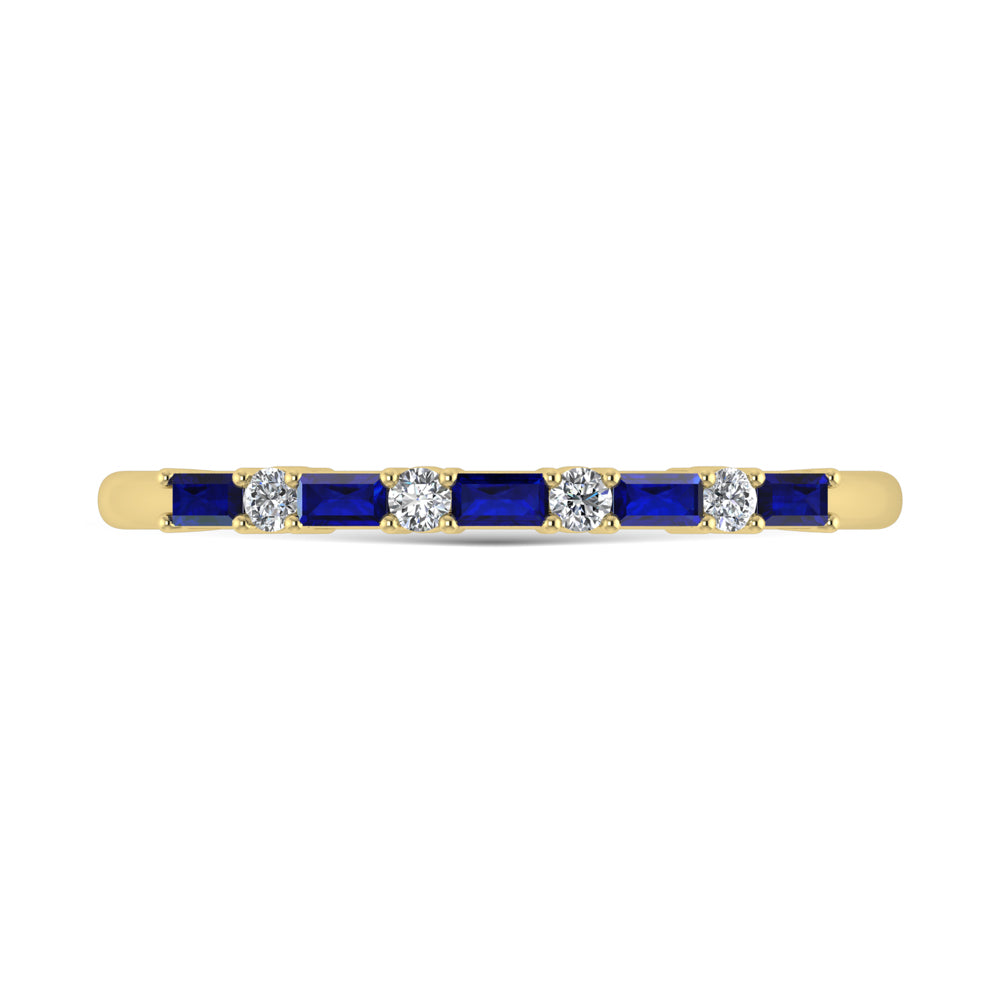 14K Yellow Gold 1/5 Ct.Tw. Diamond and Blue Sapphire Stackable Band