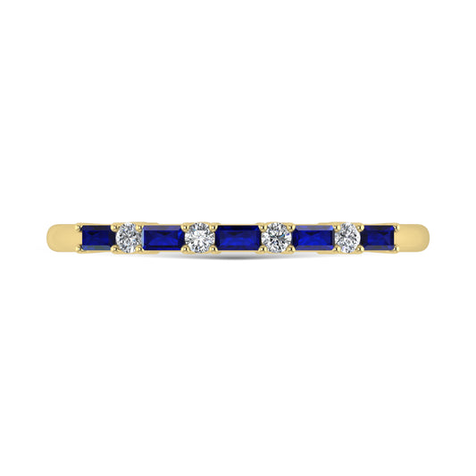 14K Yellow Gold 1/5 Ct.Tw. Diamond and Blue Sapphire Stackable Band
