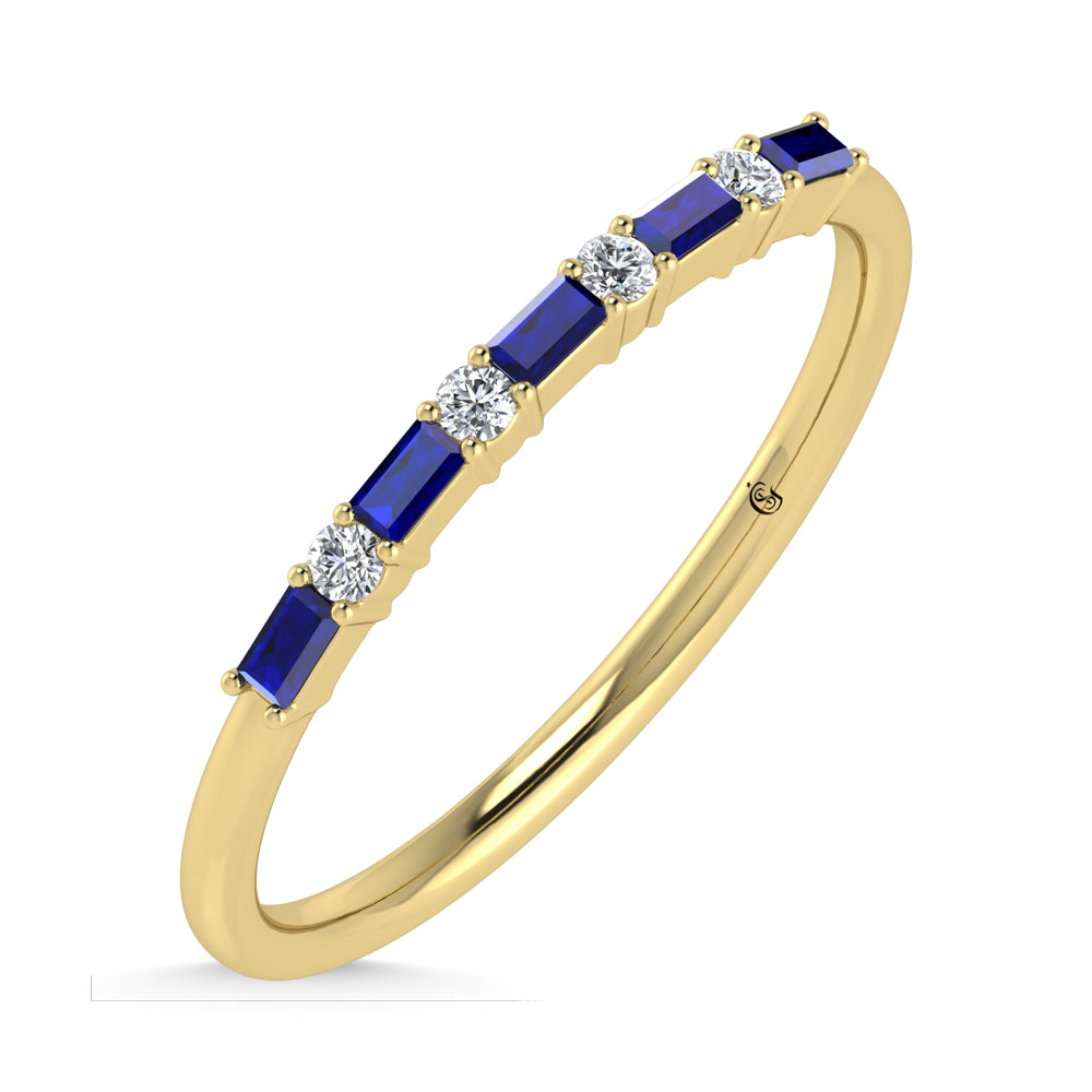 14K Yellow Gold 1/5 Ct.Tw. Diamond and Blue Sapphire Stackable Band