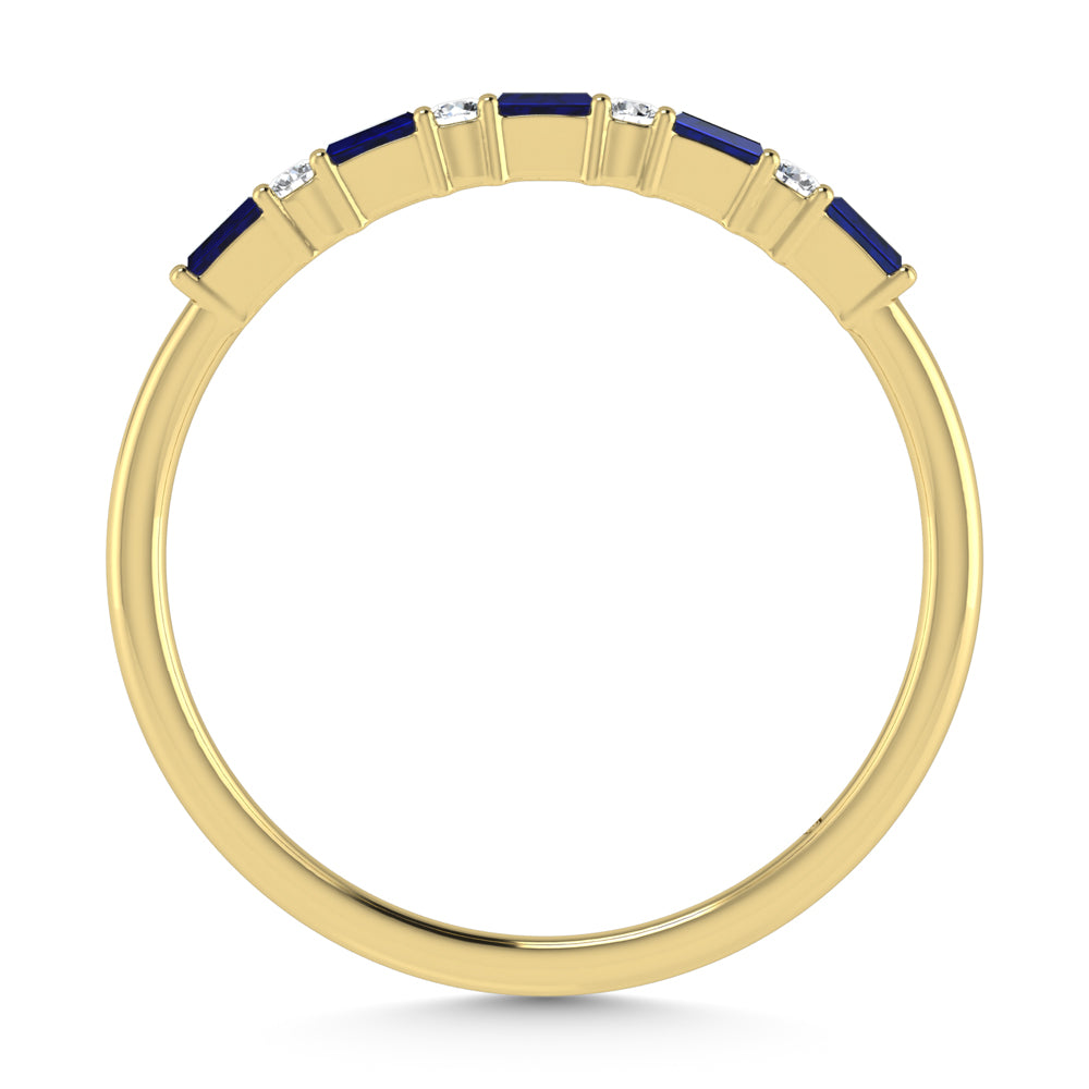 14K Yellow Gold 1/5 Ct.Tw. Diamond and Blue Sapphire Stackable Band
