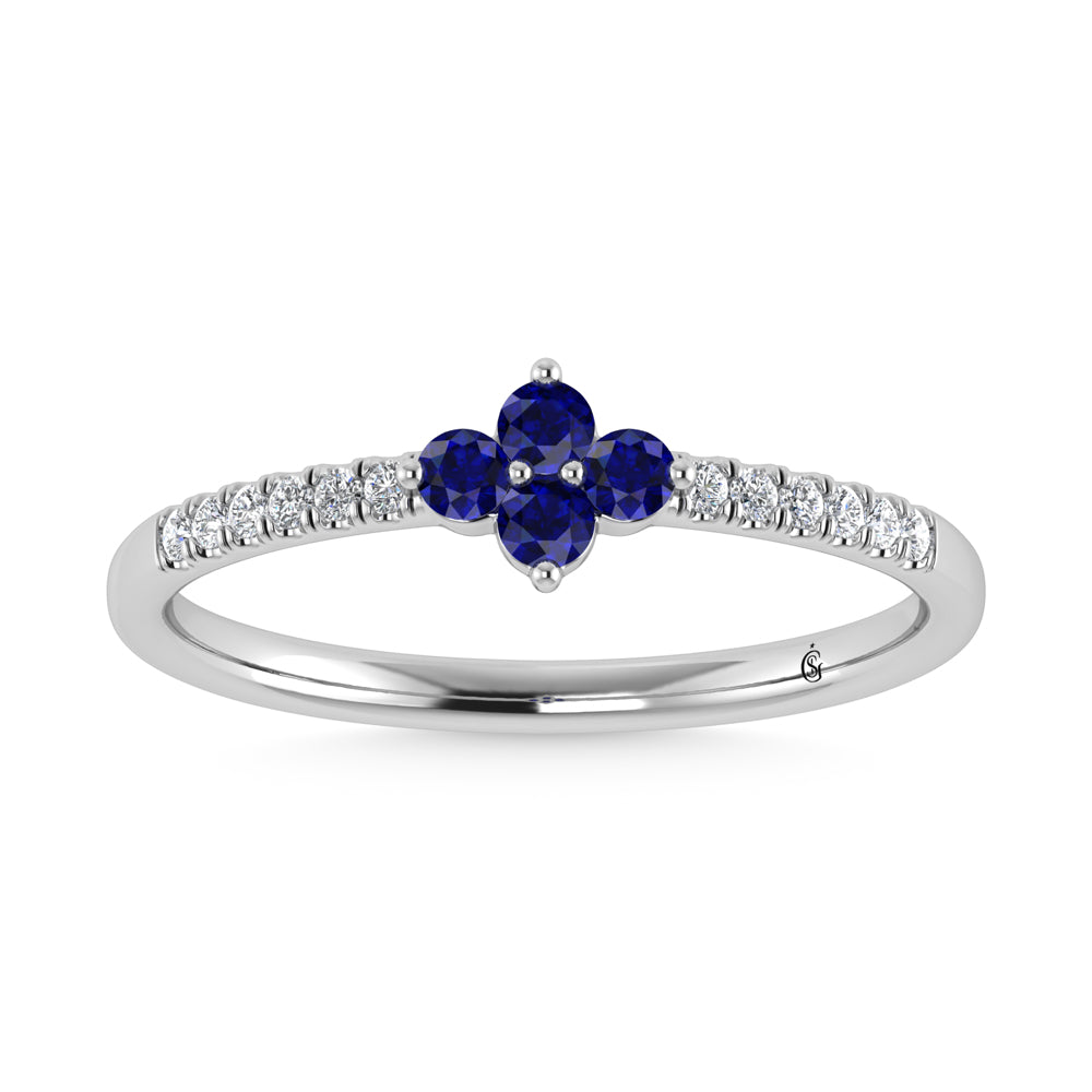 14K White Gold 1/4 Ct.Tw. Diamond and Blue Sapphire Stackable Band