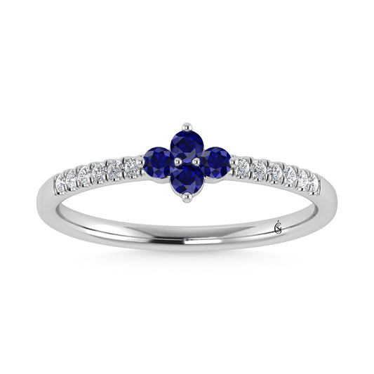14K White Gold 1/4 Ct.Tw. Diamond and Blue Sapphire Stackable Band