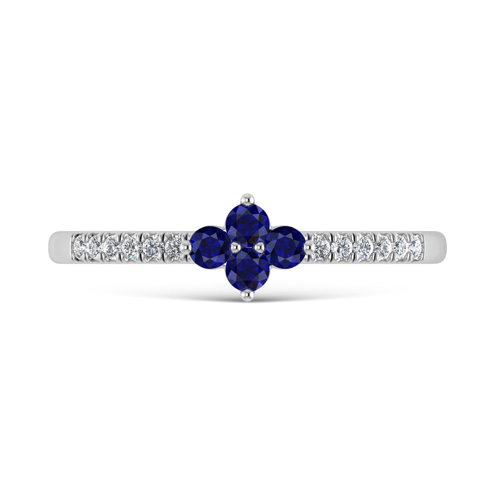 14K White Gold 1/4 Ct.Tw. Diamond and Blue Sapphire Stackable Band