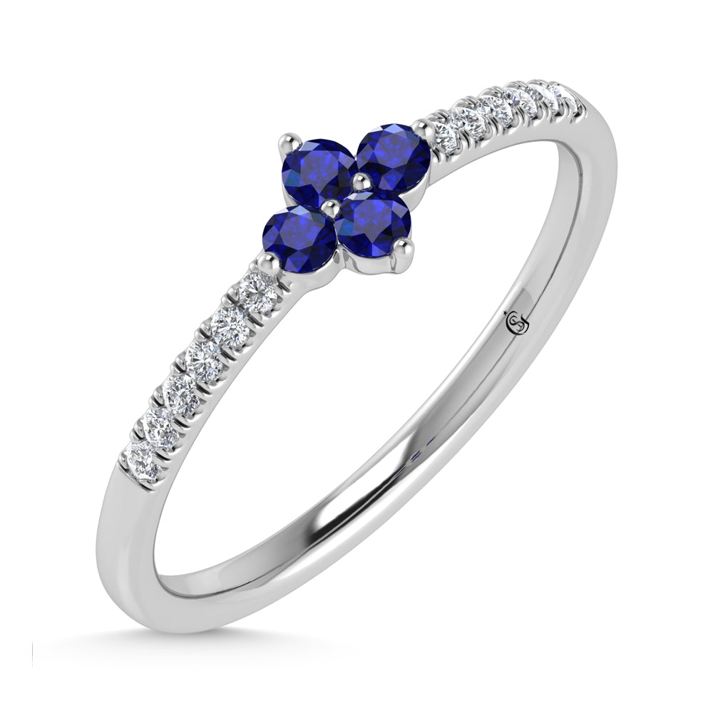 14K White Gold 1/4 Ct.Tw. Diamond and Blue Sapphire Stackable Band