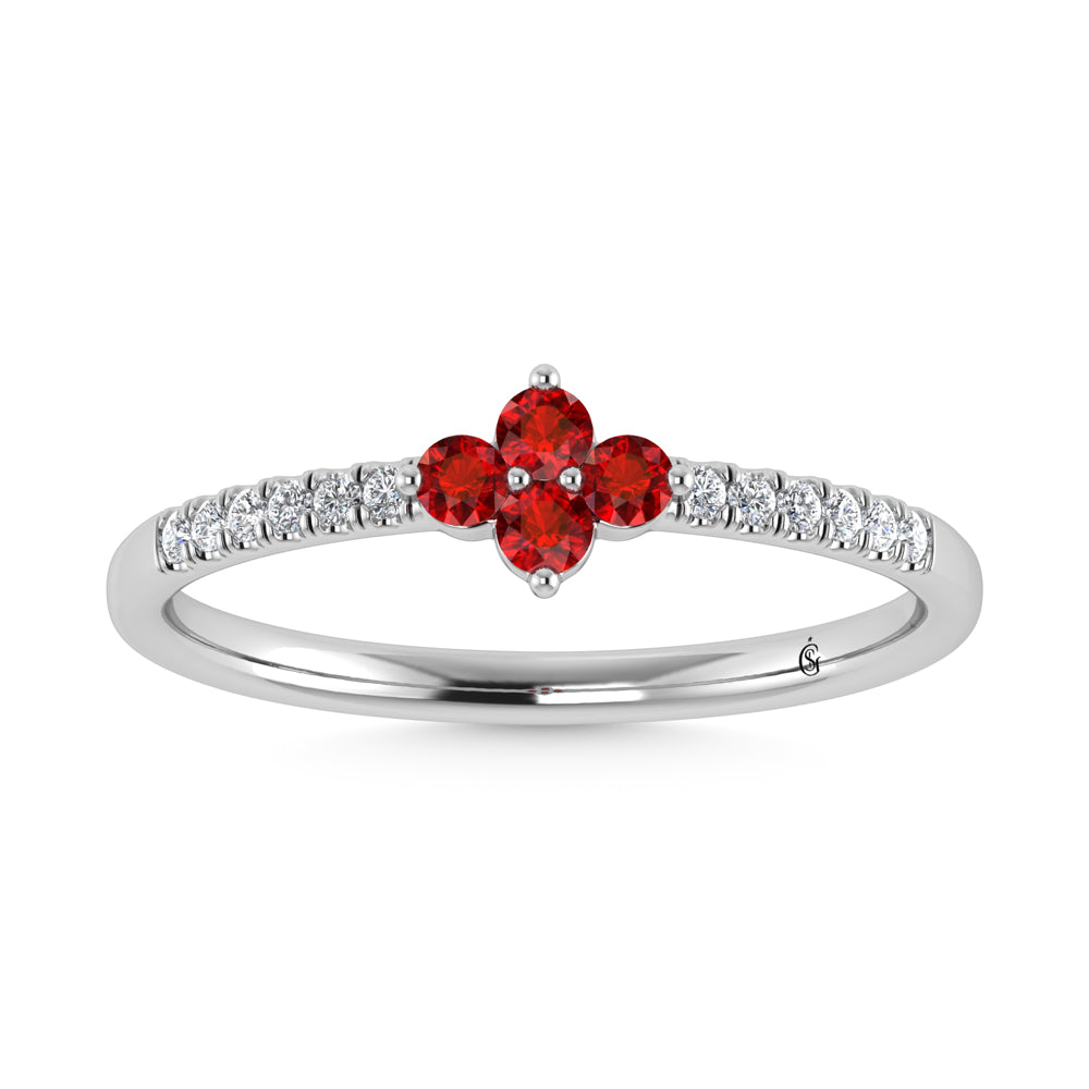 14K White Gold 1/4 Ct.Tw. Diamond and Ruby Stackable Band