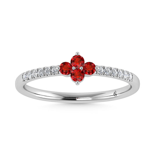 14K White Gold 1/4 Ct.Tw. Diamond and Ruby Stackable Band