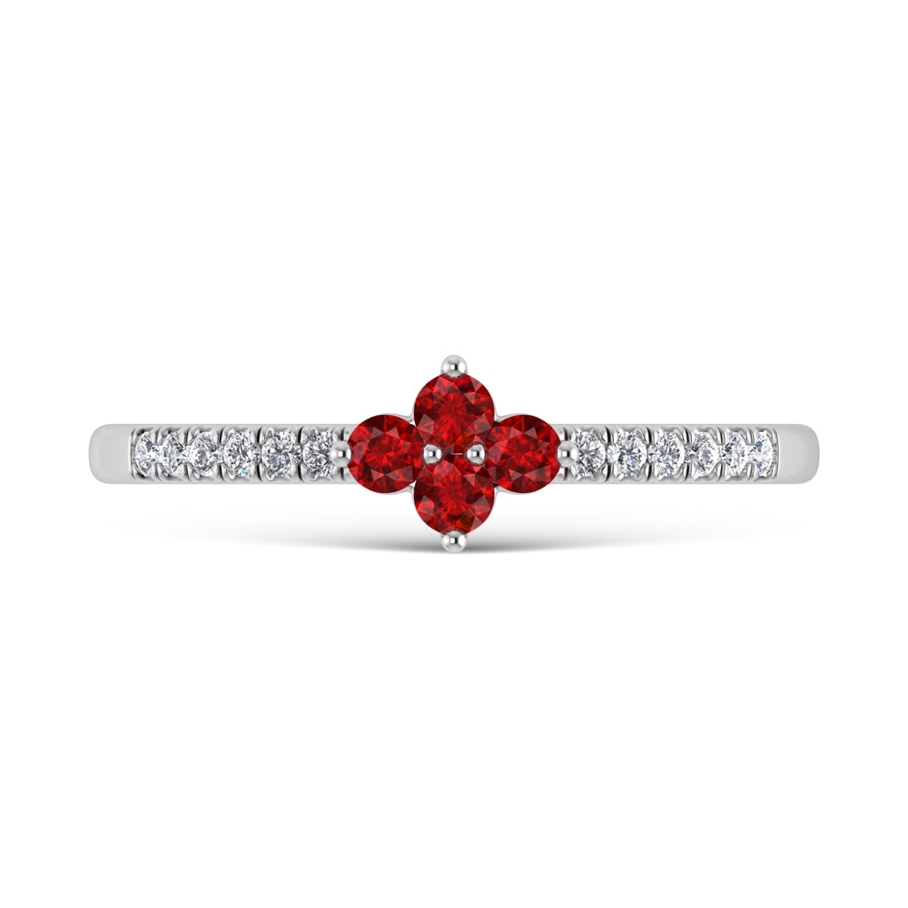 14K White Gold 1/4 Ct.Tw. Diamond and Ruby Stackable Band