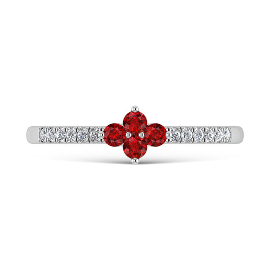14K White Gold 1/4 Ct.Tw. Diamond and Ruby Stackable Band
