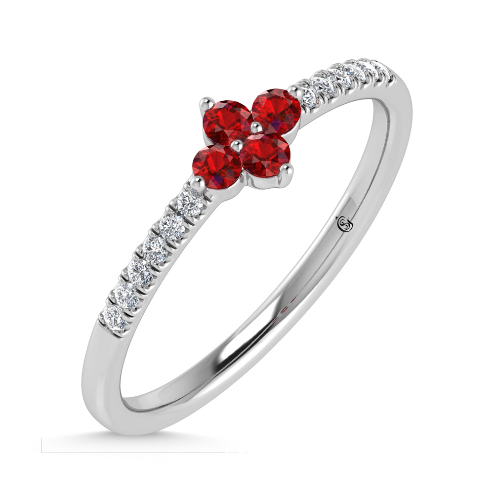 14K White Gold 1/4 Ct.Tw. Diamond and Ruby Stackable Band
