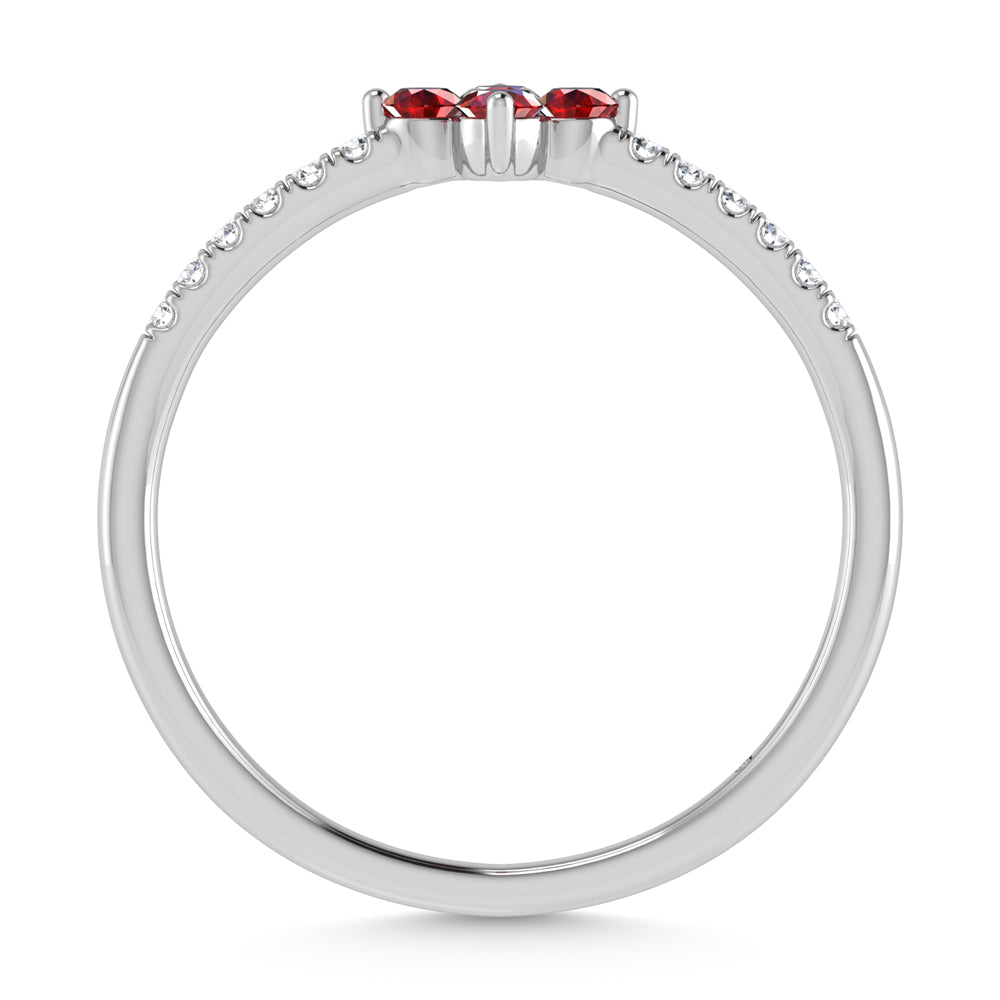 14K White Gold 1/4 Ct.Tw. Diamond and Ruby Stackable Band