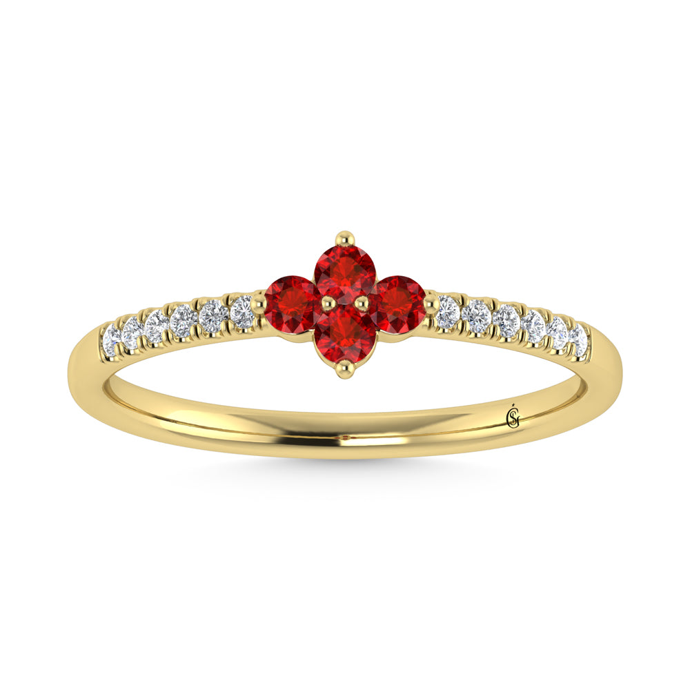 14K Yellow Gold 1/4 Ct.Tw. Diamond and Ruby Stackable Band