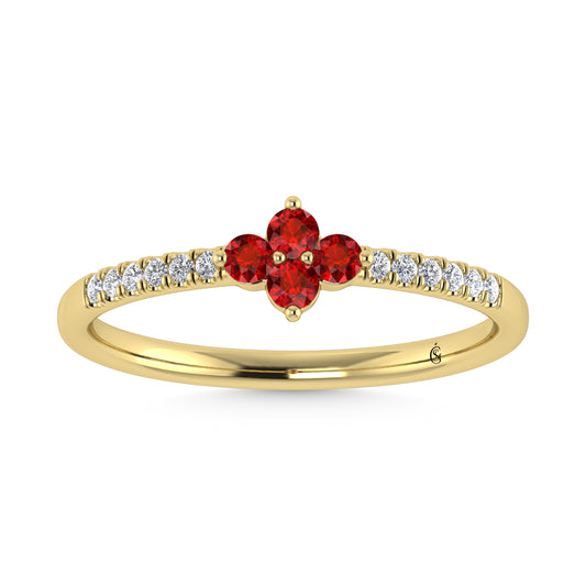14K Yellow Gold 1/4 Ct.Tw. Diamond and Ruby Stackable Band