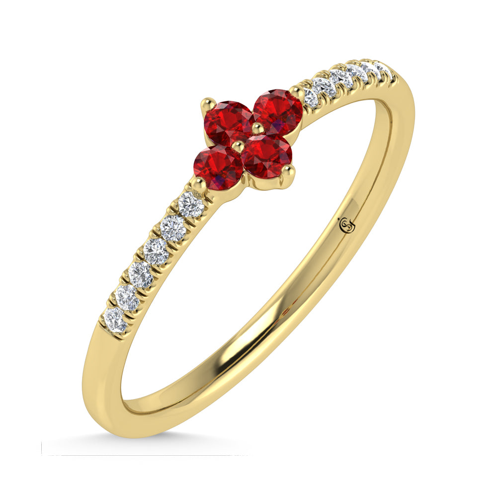 14K Yellow Gold 1/4 Ct.Tw. Diamond and Ruby Stackable Band